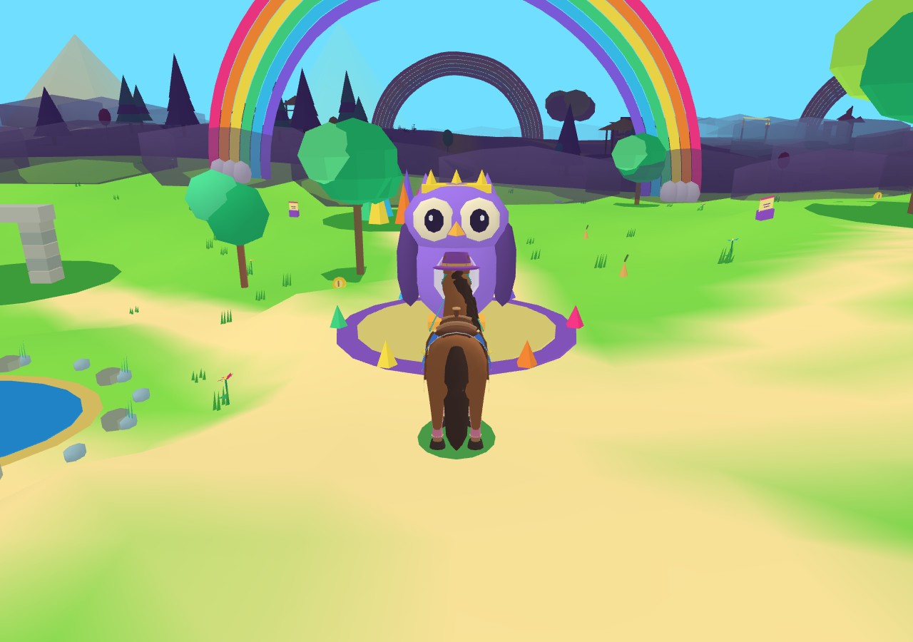 A horse ready to explore Hoof & Tale’s colorful rainbow world